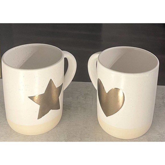 Cream & Speckled Mugs with Bronze Colored Star & Heart (Set of 2) - Picture 4 of 13